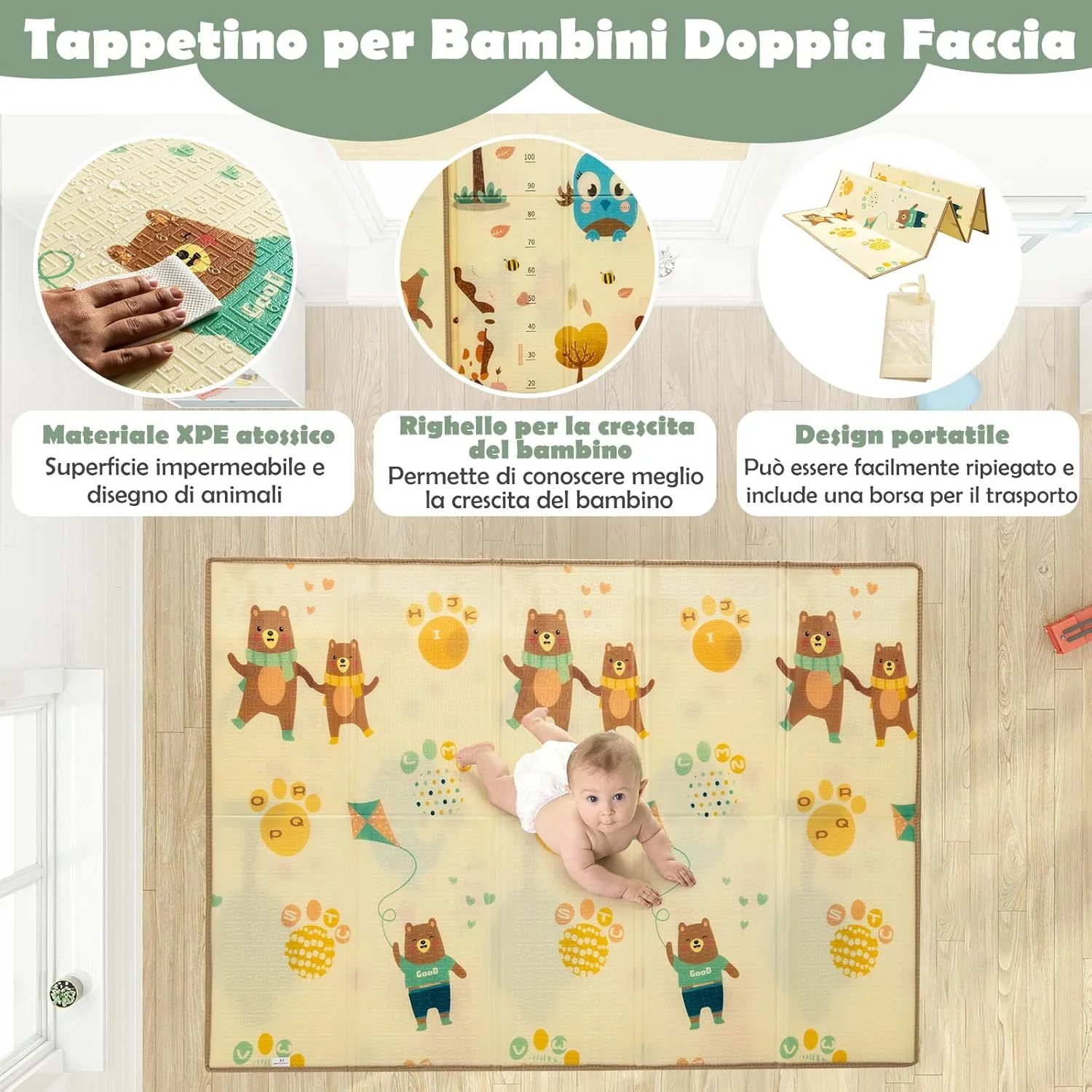 Dětská ohrádka s matrací, Dětská ohrádka s podložkou, prodyšná síťovina a zapínání na zip, Ohrádka s taškou, 4 rukojeti a 50 míčky, pro děti 0-3 roky (zelená)