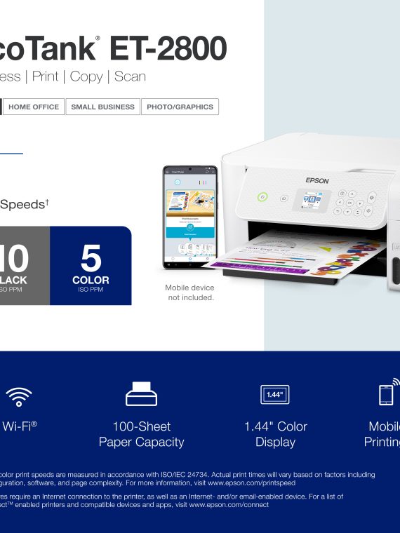 Bezdrátová multifunkční inkoustová tiskárna Epson EcoTank ET-2800 z roku 2025 s technologií Supertank – bílá