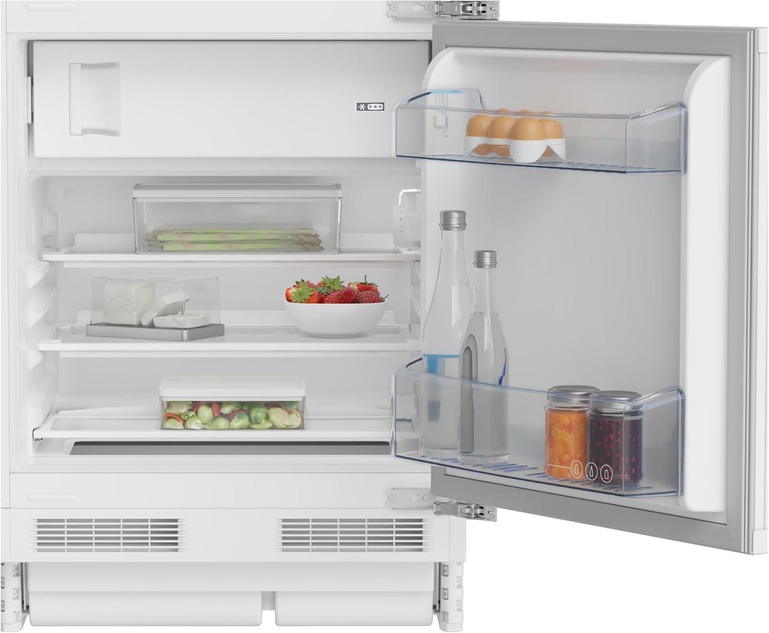 Vestavná chladnička Beko BU1153HCN se 4hvězdičkovým mrazákem/pevnými dveřmi, šířka výklenku 60 cm / 37 dB