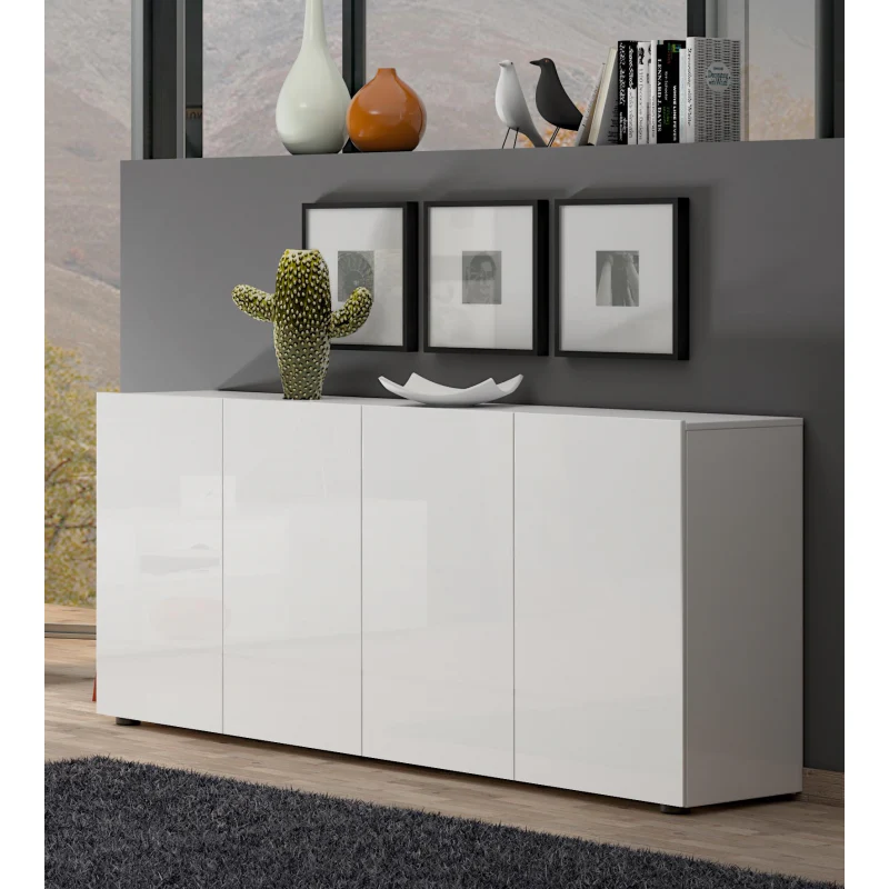 Příborník Mister Giorno se 4 dveřmi – lesklá bílá, 180 cm