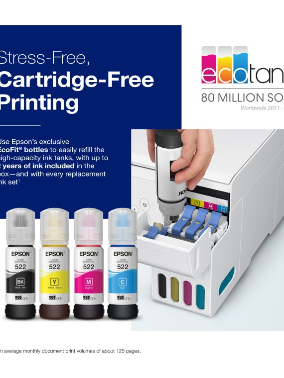 Bezdrátová multifunkční inkoustová tiskárna Epson EcoTank ET-2800 z roku 2025 s technologií Supertank – bílá