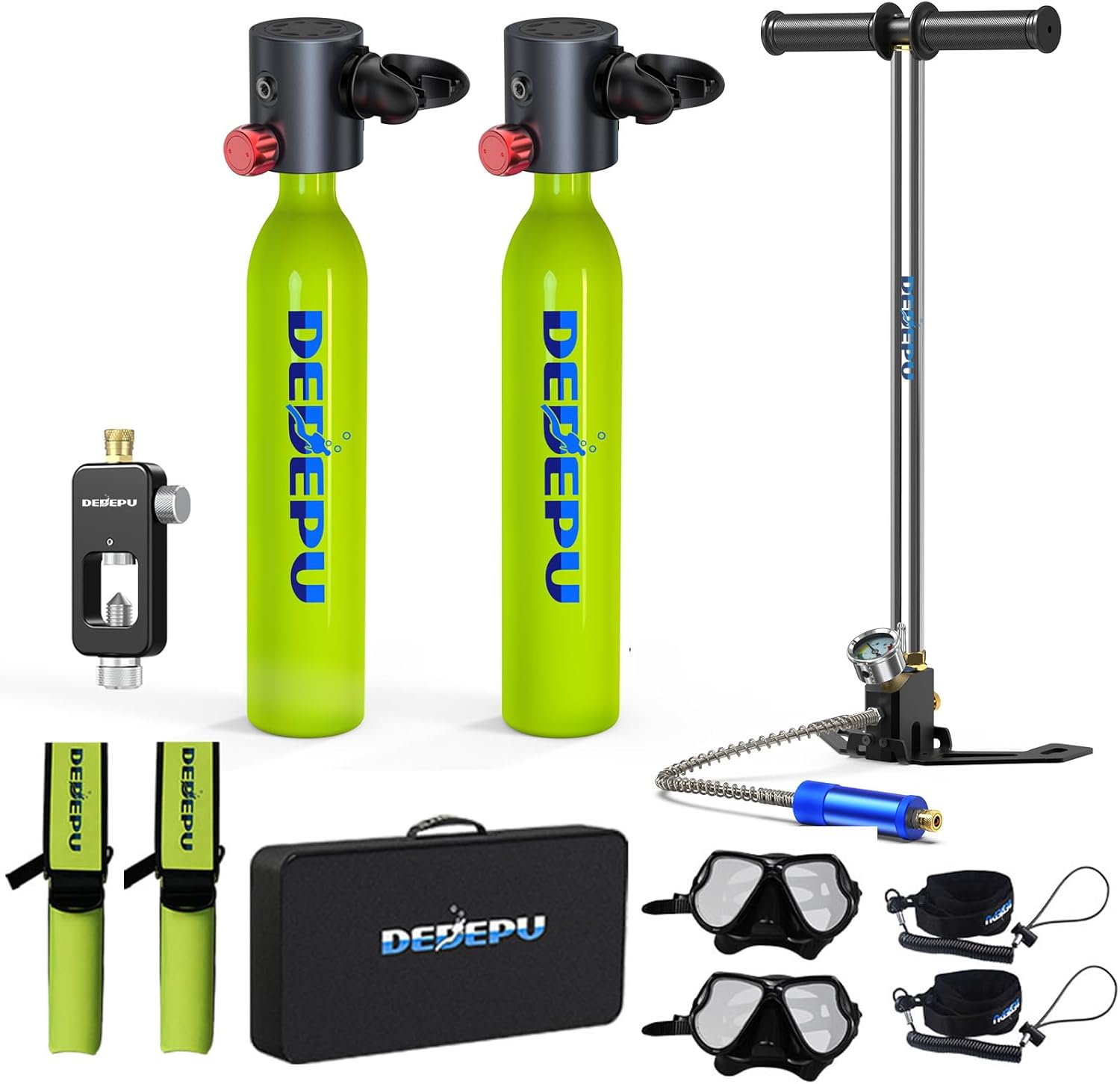 Potápěčská lahev, mini láhev s konstantním tlakem 0,5 l, potápěčské lahve s uzavíracím ventilem, kapacita potápění 5–10 minut, přenosné mini lahve, potápěčské lahve s pumpou