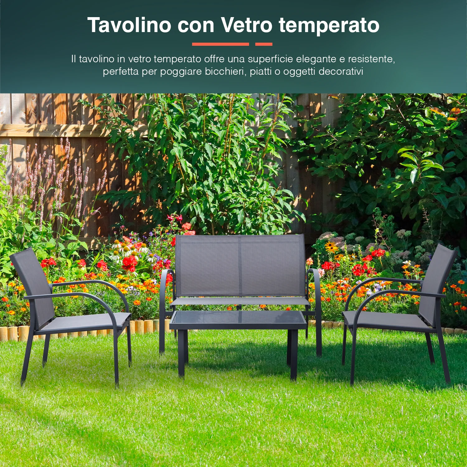 Zahradní sedací souprava 2 křesla 1 pohovka 1 stůl černošedá