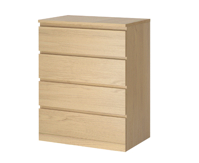 MALM Komoda se 4 zásuvkami, bělená dubová dýha, 80x100 cm