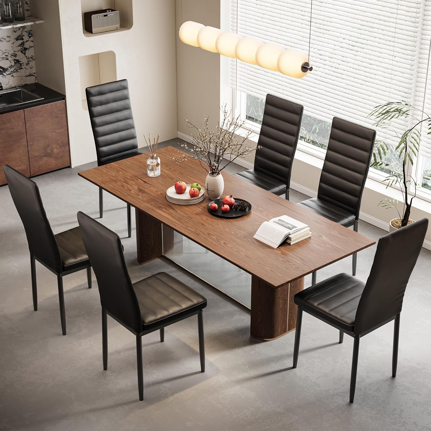 Sada 6 moderních jídelních židlí s vysokým opěradlem a polstrováním do kuchyně a jídelny, tmavě šedý flanel