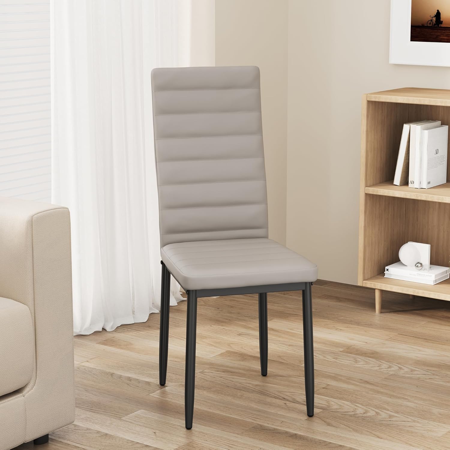 Sada 6 moderních jídelních židlí s vysokým opěradlem a polstrováním do kuchyně a jídelny, tmavě šedý flanel