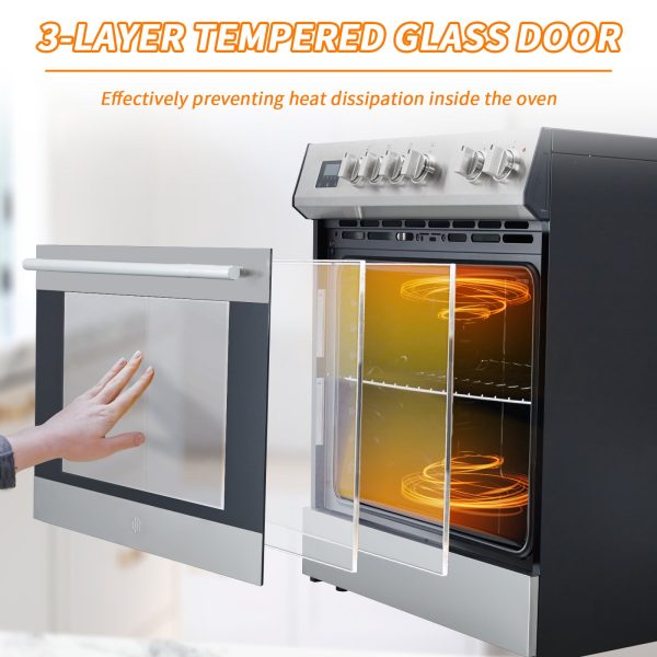 Elektrická trouba s předním ovládáním, 5 varnými deskami a 6 stupni výkonu, volně stojící trouba, objem 5,0 kubických stop, nerezová ocel