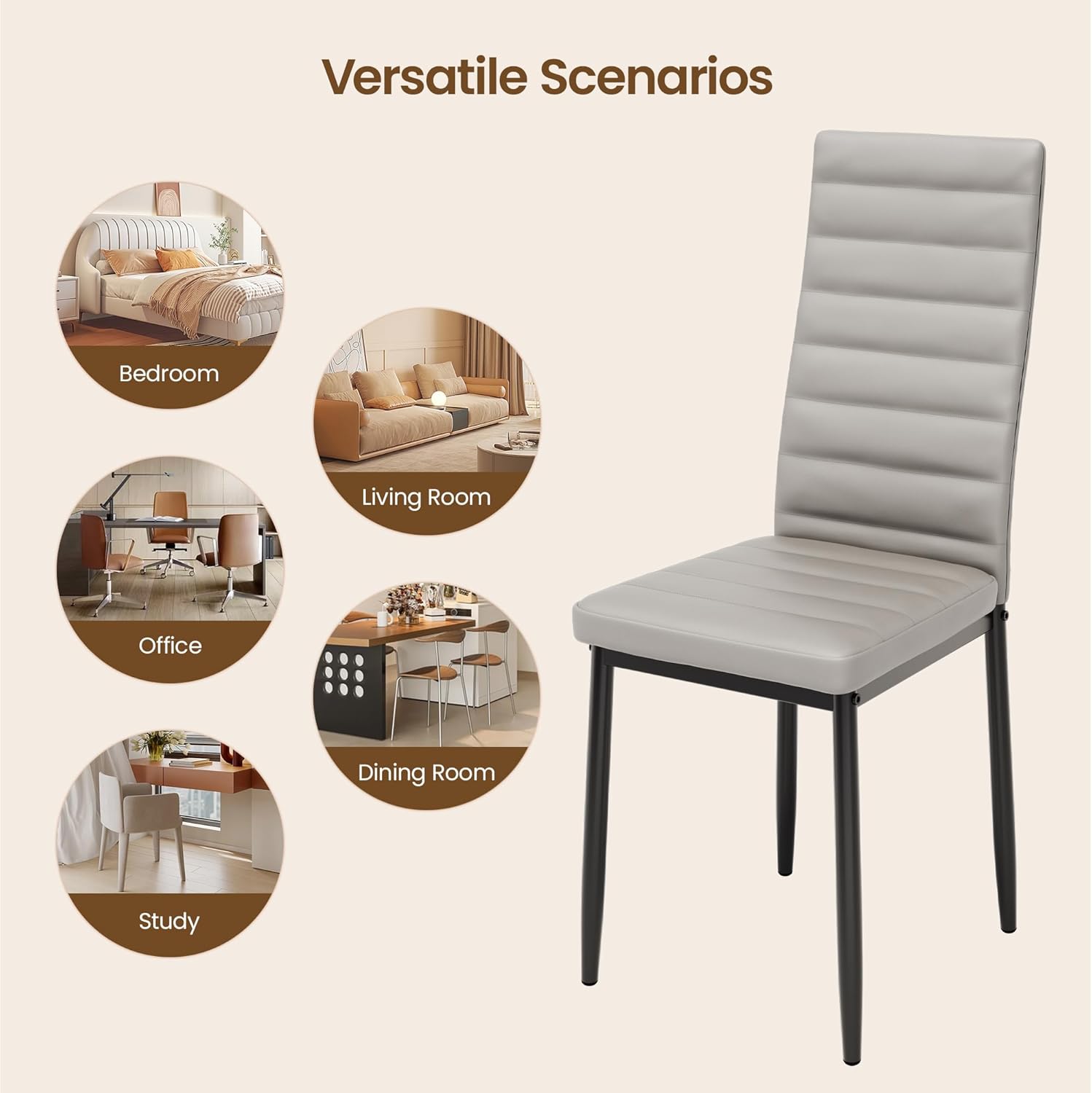 Sada 6 moderních jídelních židlí s vysokým opěradlem a polstrováním do kuchyně a jídelny, tmavě šedý flanel