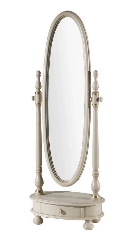 Oválné otočné zrcadlo lakované ve slonovinové barvě se zlatými detaily, rozměry: Š 62 x V 169 x H 37