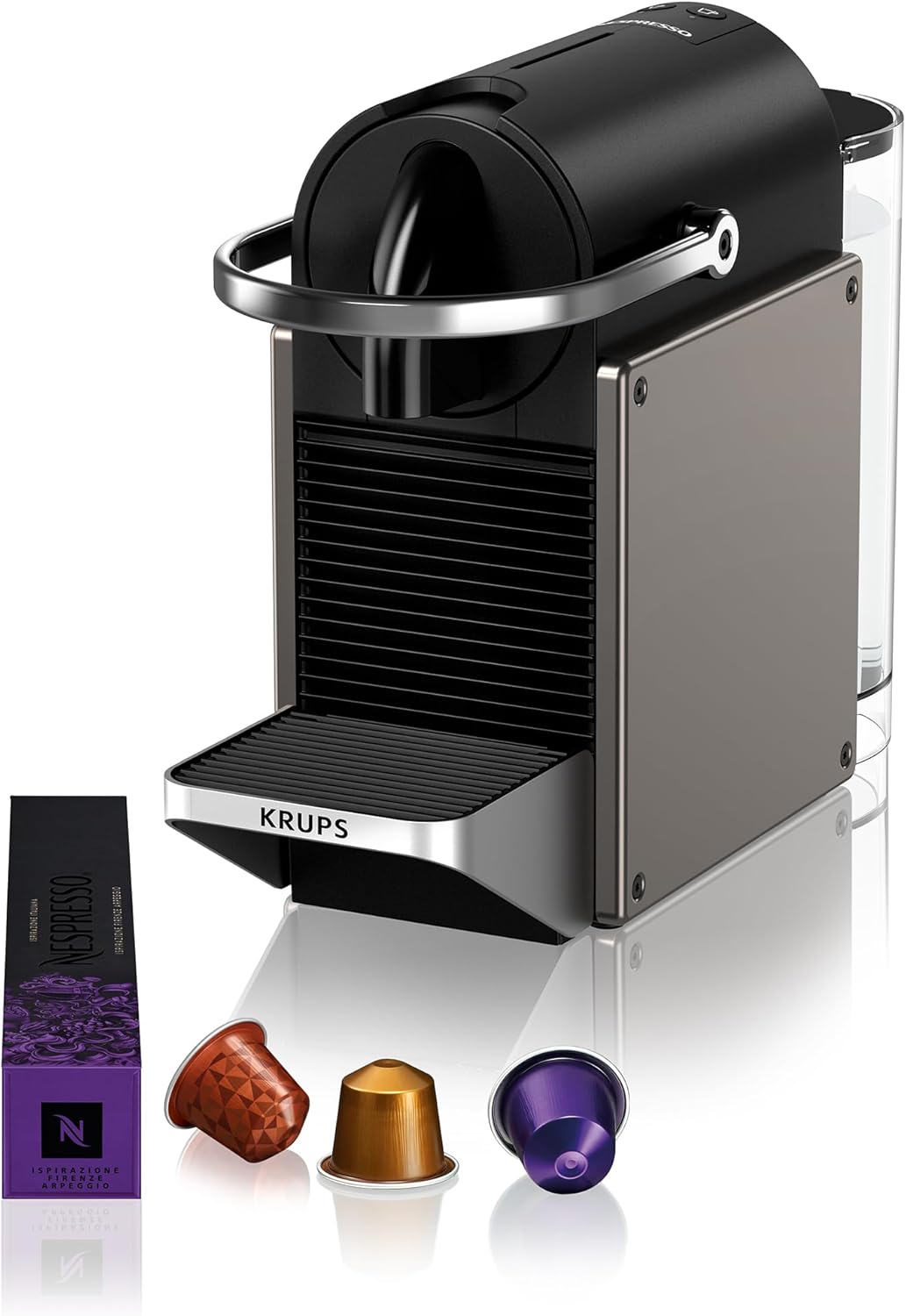 Krups XN306TK Nespresso Pixie Titan Espresso kávovar, programovatelné recepty, 2 délky přípravy, automatické vypnutí, 1260 W, 0,7 litru