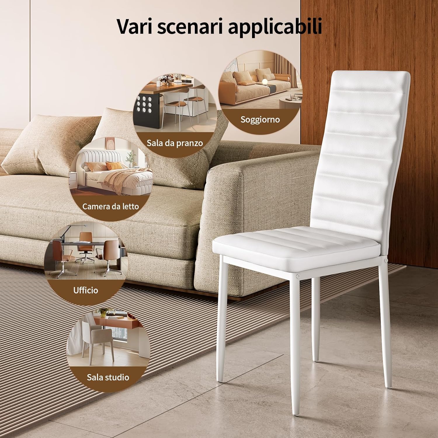 Sada 6 moderních jídelních židlí s vysokým opěradlem a polstrováním do kuchyně a jídelny, tmavě šedý flanel