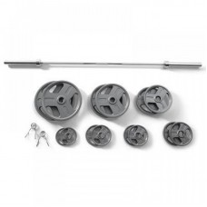 Sada olympijských závaží Gold's Gym 136 kg s tyčí o délce 2,1 m a pružinovými objímkami pro domácí fitness