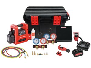 Analogové podtlakové a plnicí čerpadlo klimatizace Rothenberger Rocaddy 120 R32 CL v sadě