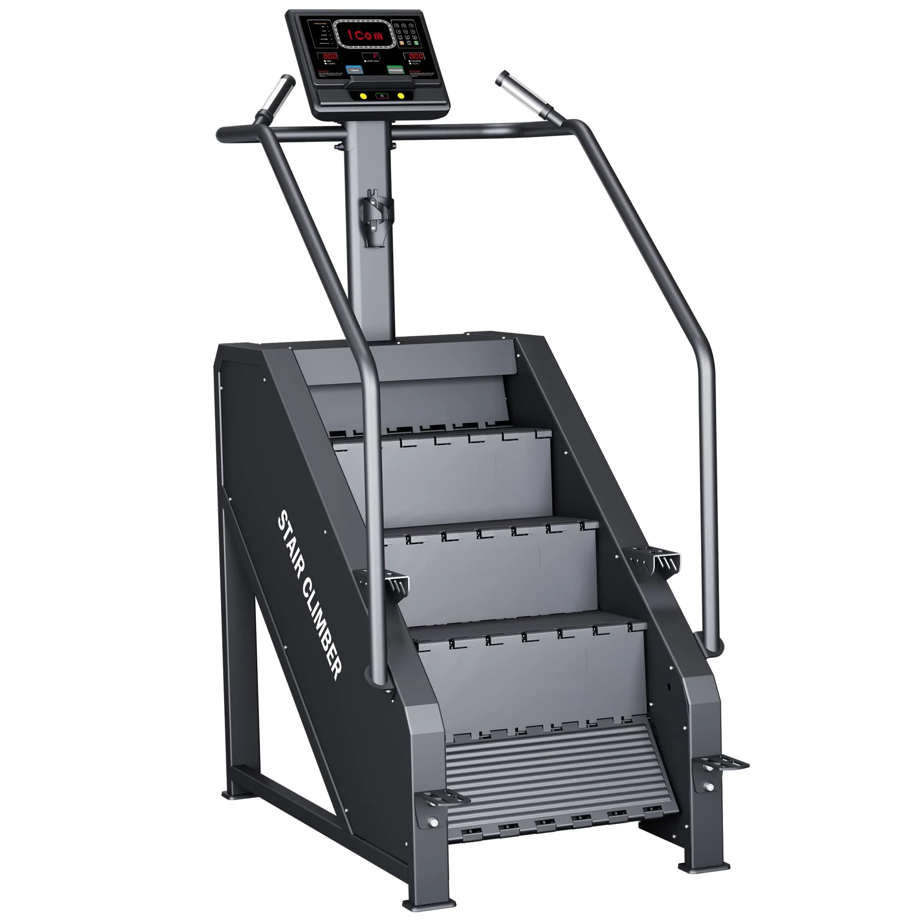 Stepper 2025, schodolez s LED obrazovkou, komerční schodolez, fitness vybavení s 15 úrovněmi odporu, 200 kg, 24–164 kroků/minutu, černý