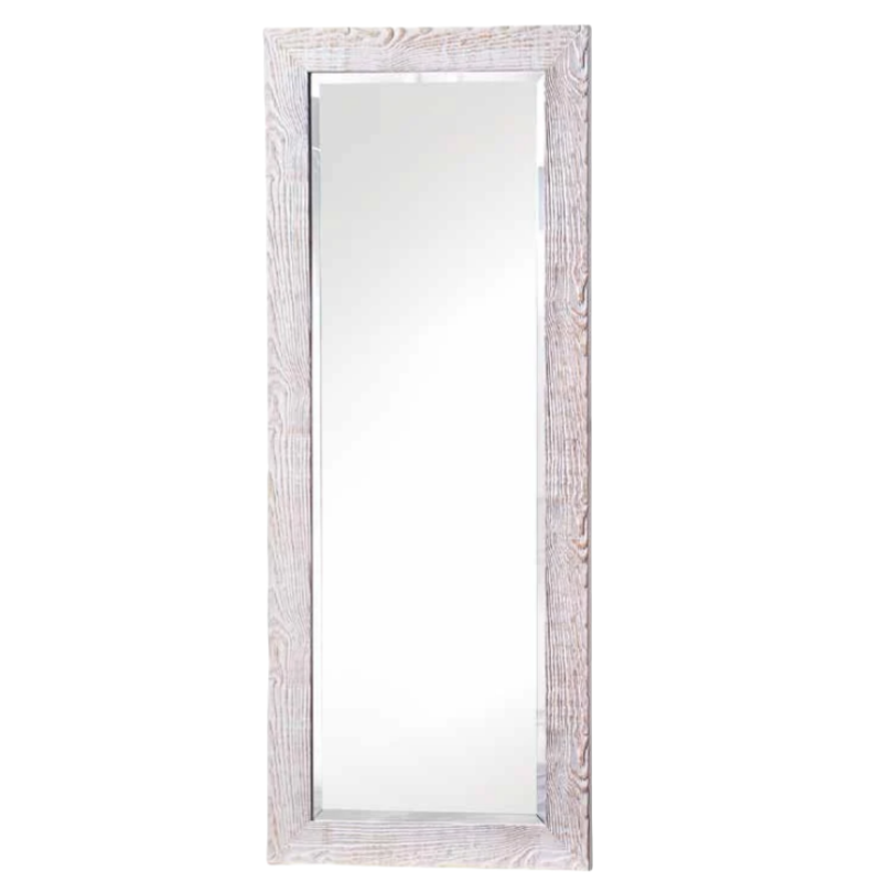 Obdélníkové zrcadlo z bílého lakovaného dřeva, pískované, o rozměrech 180x70 cm.