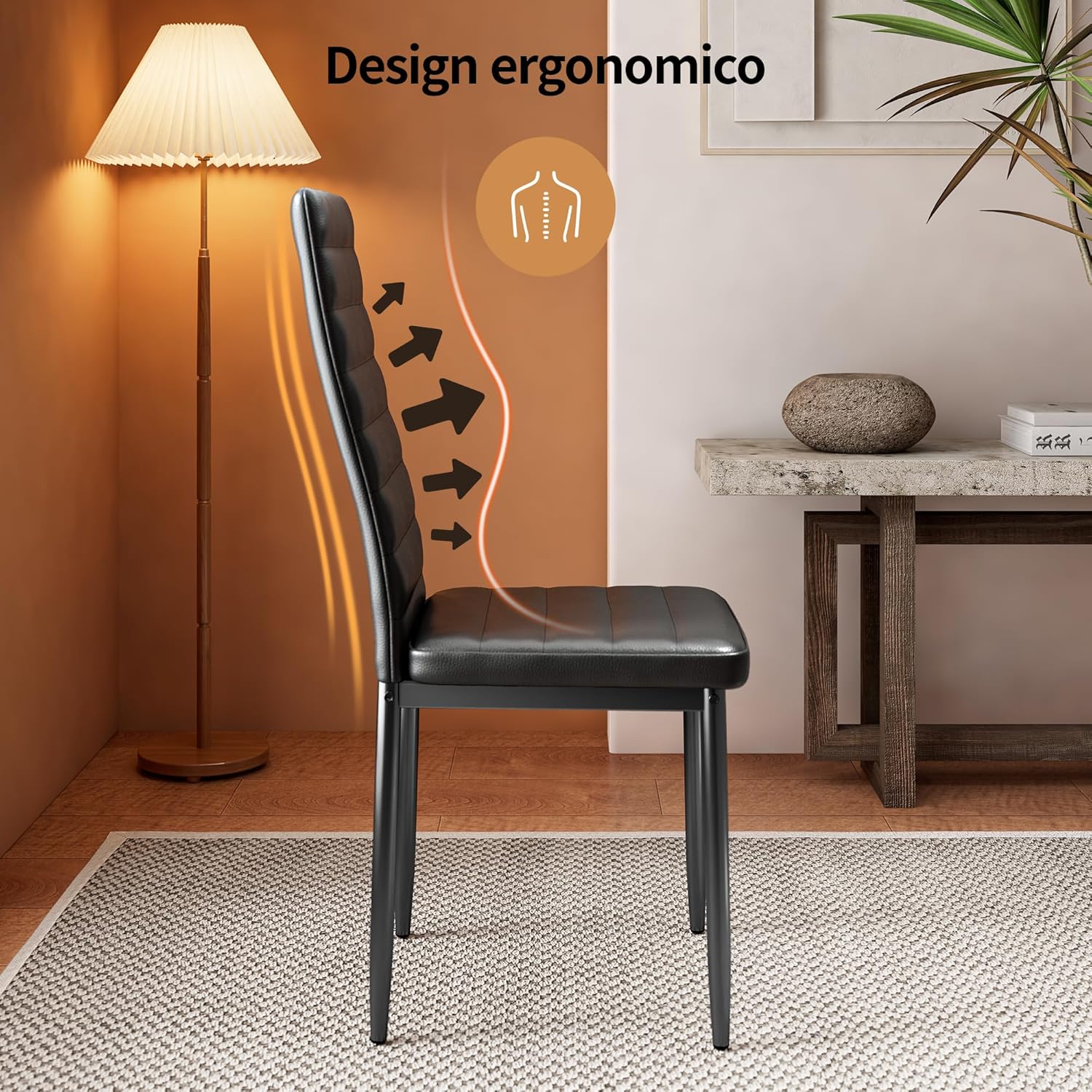 Sada 6 moderních jídelních židlí s vysokým opěradlem a polstrováním do kuchyně a jídelny, tmavě šedý flanel