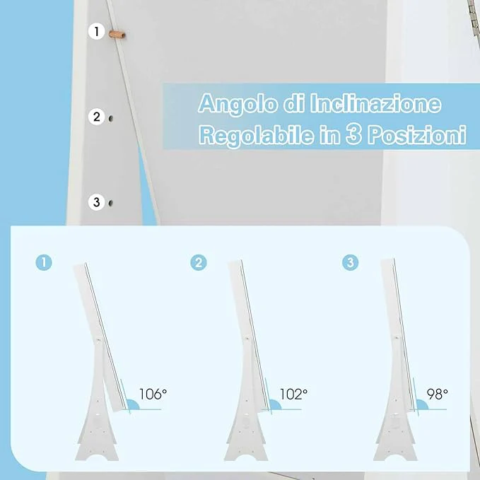 Stojací šperkovnice, bezrámová zrcadlová šperkovnice, 12 LED světel, stojící šperkovnice na líčení se 4 zásuvkami, 41 x 36 x 159 cm (bílá)