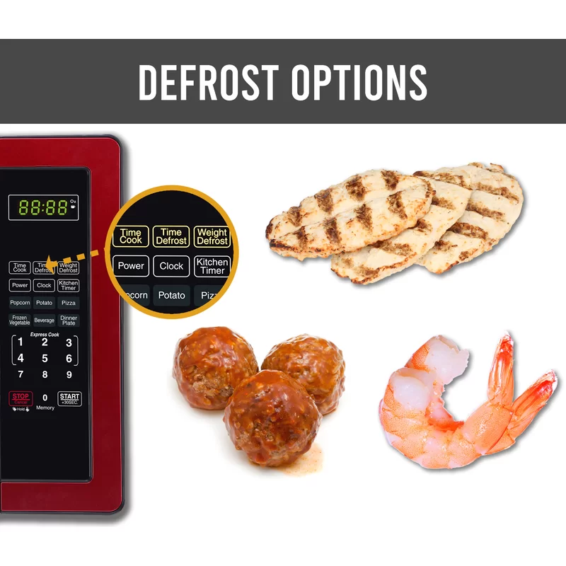 Stolní mikrovlnná trouba 2025 s objemem 1,1 krychlových stop a výkonem 1000 wattů v metalicky červené barvě