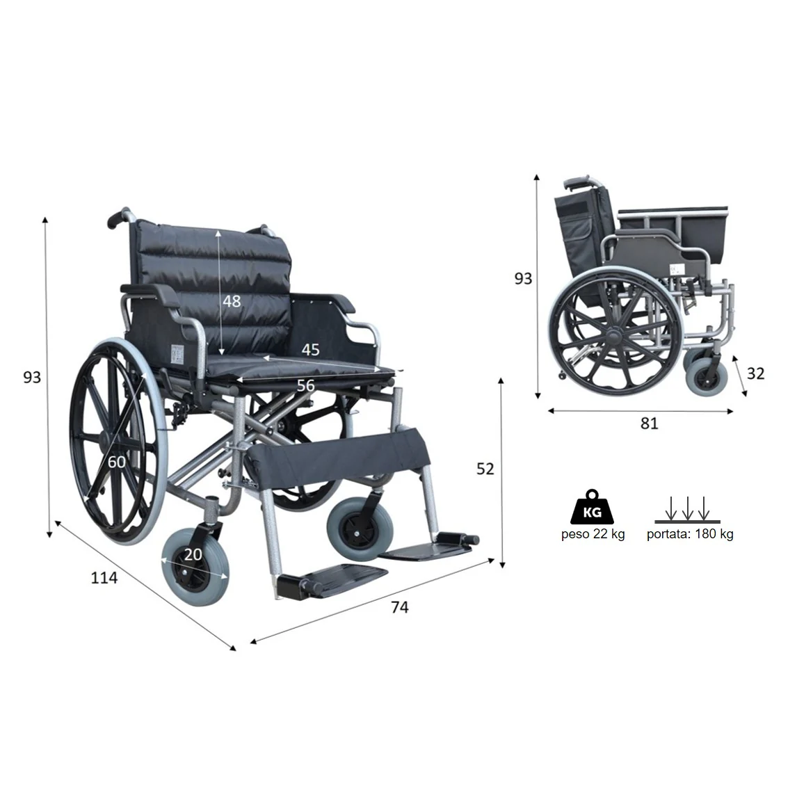 Bariatrický invalidní vozík (ocel) | THIRA