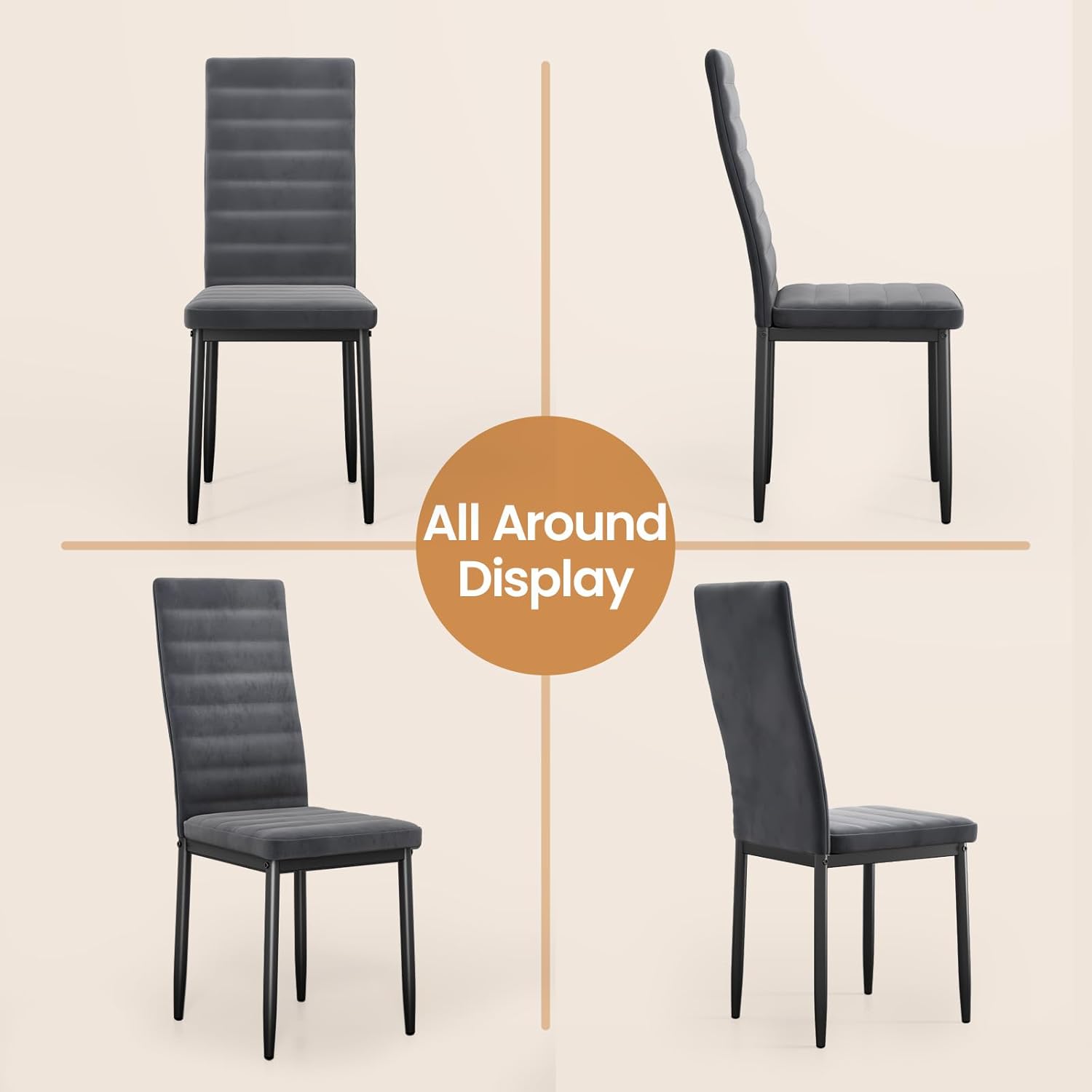 Sada 6 moderních jídelních židlí s vysokým opěradlem a polstrováním do kuchyně a jídelny, tmavě šedý flanel