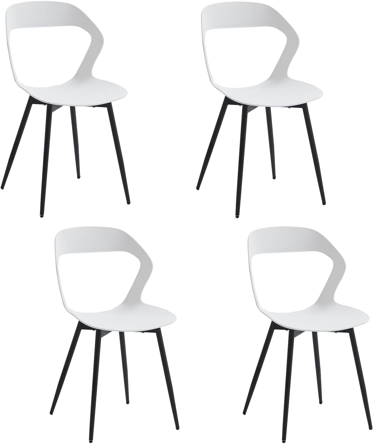 Sada 4 moderních jídelních židlí JZGORC, kuchyňské židle, s kovovými nohami a velkým dutým opěradlem, vhodné do obývacího pokoje a jídelny - černá + dřevo