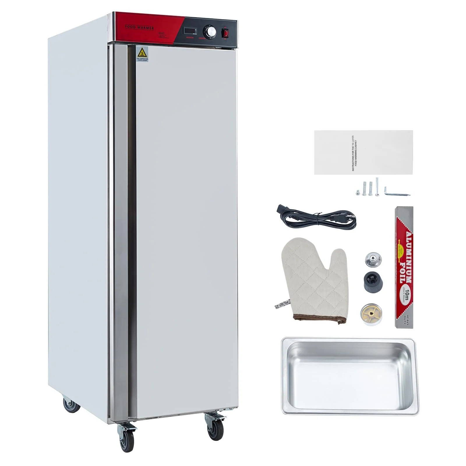 Ohřívač jídla pro komerční účely Hot Box 2025 - 16patrová vyhřívaná skříň z nerezové oceli, 1850 W, 23