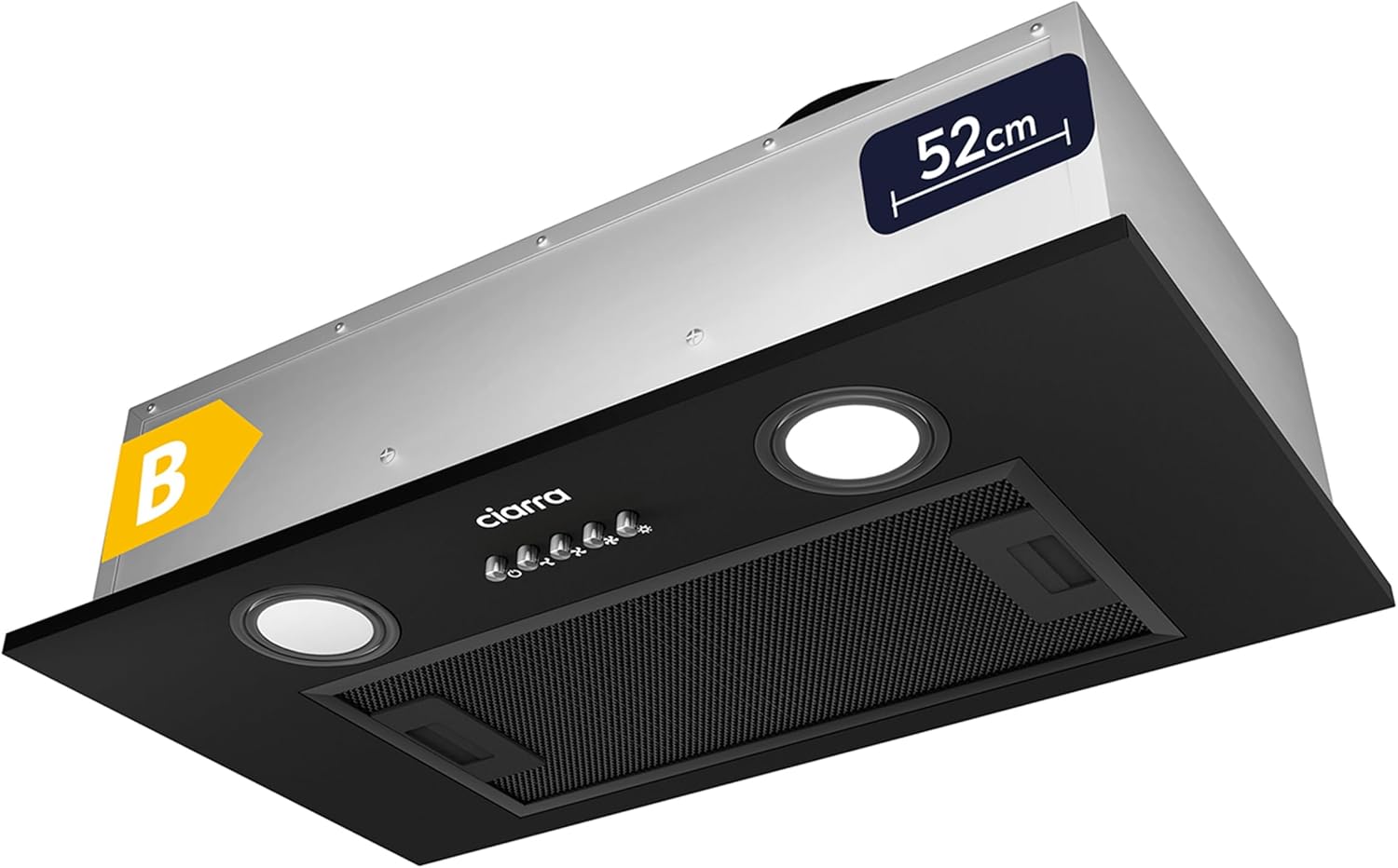 CIARRA CBCB5913A Vestavná digestoř 52 cm - 300 m3/h - 3 rychlosti - dva režimy - snadná instalace - elegantní černá