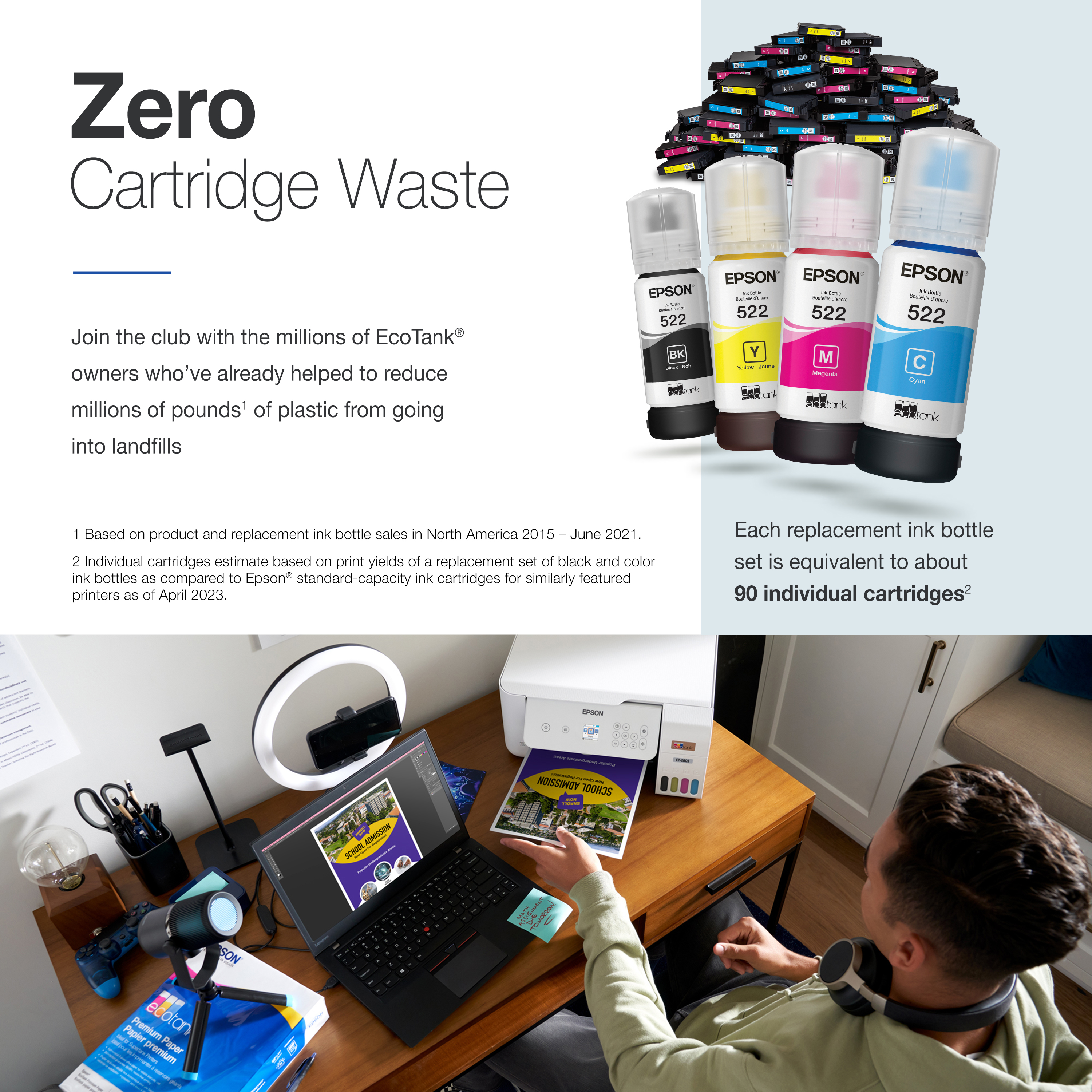 Bezdrátová multifunkční inkoustová tiskárna Epson EcoTank ET-2800 z roku 2025 s technologií Supertank – bílá