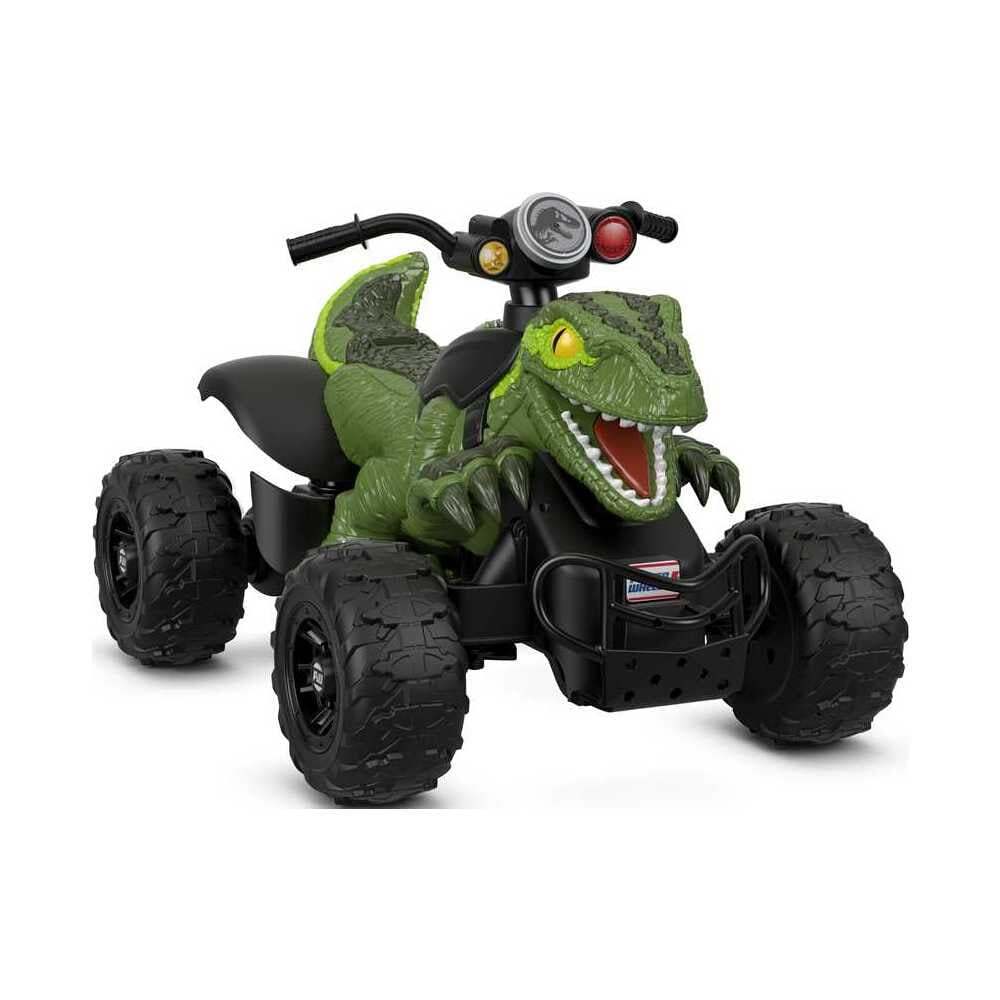 Fisher-Price Power Wheels Jurský svět Dino Racer Čtyřkolka, zelená dinosauří hračka