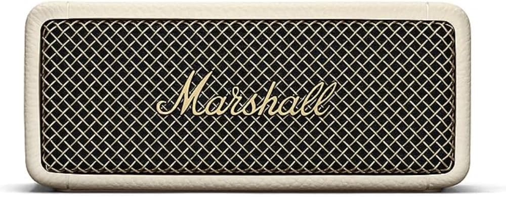 Přenosné bezdrátové Bluetooth reproduktory Marshall Emberton III, párovatelné, odolné proti prachu a vodě, IP67, 32+ hodin přehrávání, rychlé nabíjení - černé a mosazné