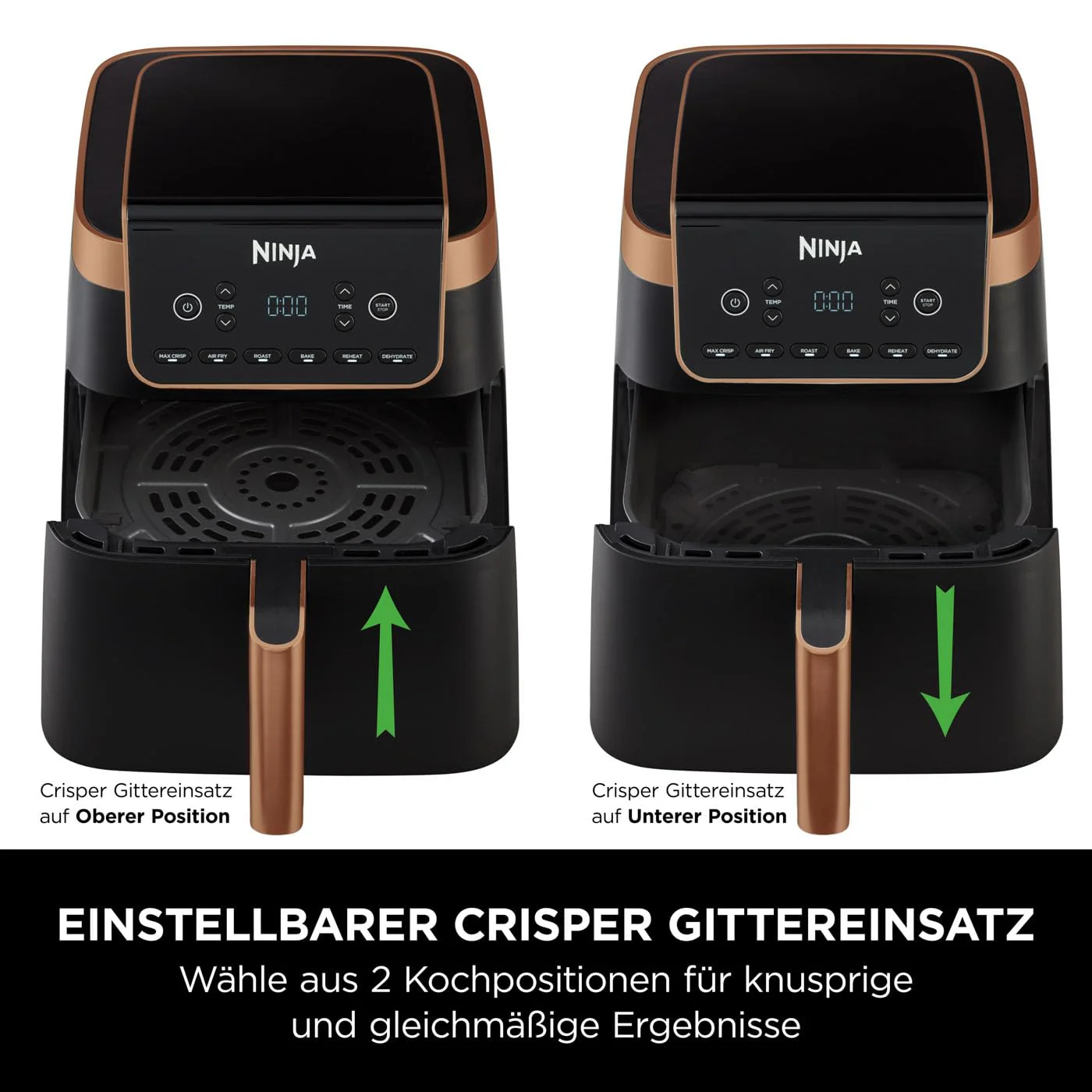 Horkovzdušná fritéza Ninja MAX PRO 2025, 6,2 l, černá/měděná, AF180EUCP + držák nožů Ninja StaySharp bílý, K62006EUWH + pánev Ninja Foodi ZEROSTICK 28 cm, šedá, C30028EU