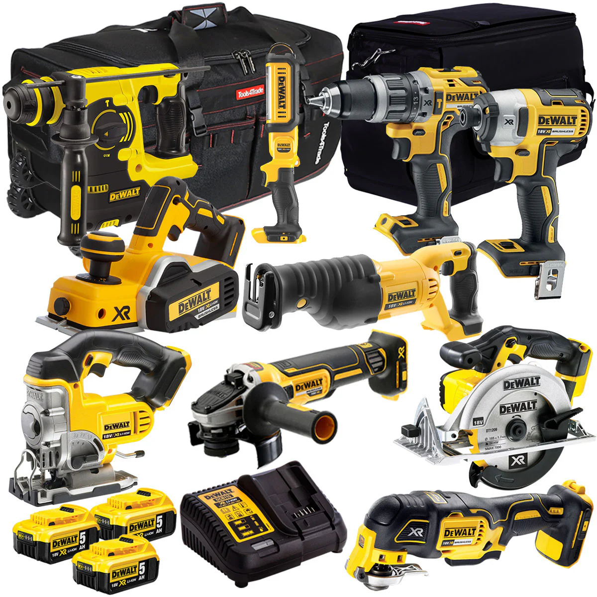 DeWalt DCK10BTSKIT1 Sada elektrického nářadí 18V, 10 kusů, s 3 bateriemi 5,0 Ah a nabíječkou