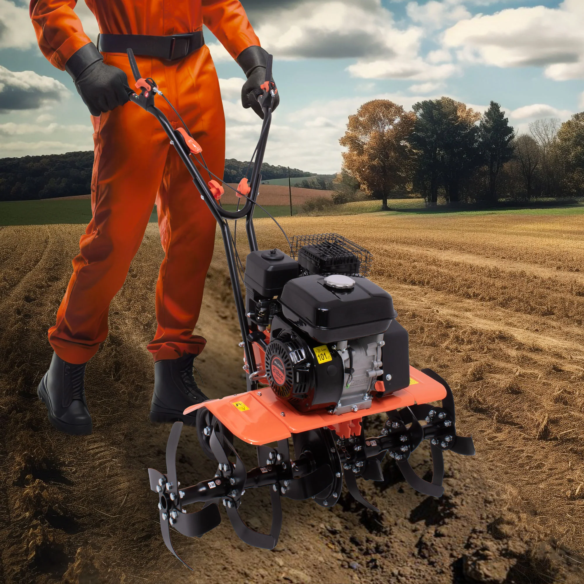 Tukang 212 - čtyřtaktní benzínový kultivátor na zeleninu, motor 6,1 HP, 212 ccm, se 6 rotačními kultivátory o průměru Ø40 cm