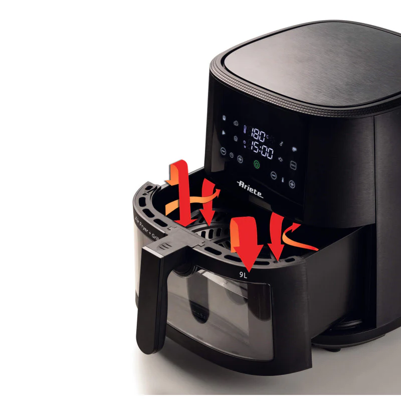 Horkovzdušná fritéza 9 l 1500 W - 8 programů - průhledný koš - černá