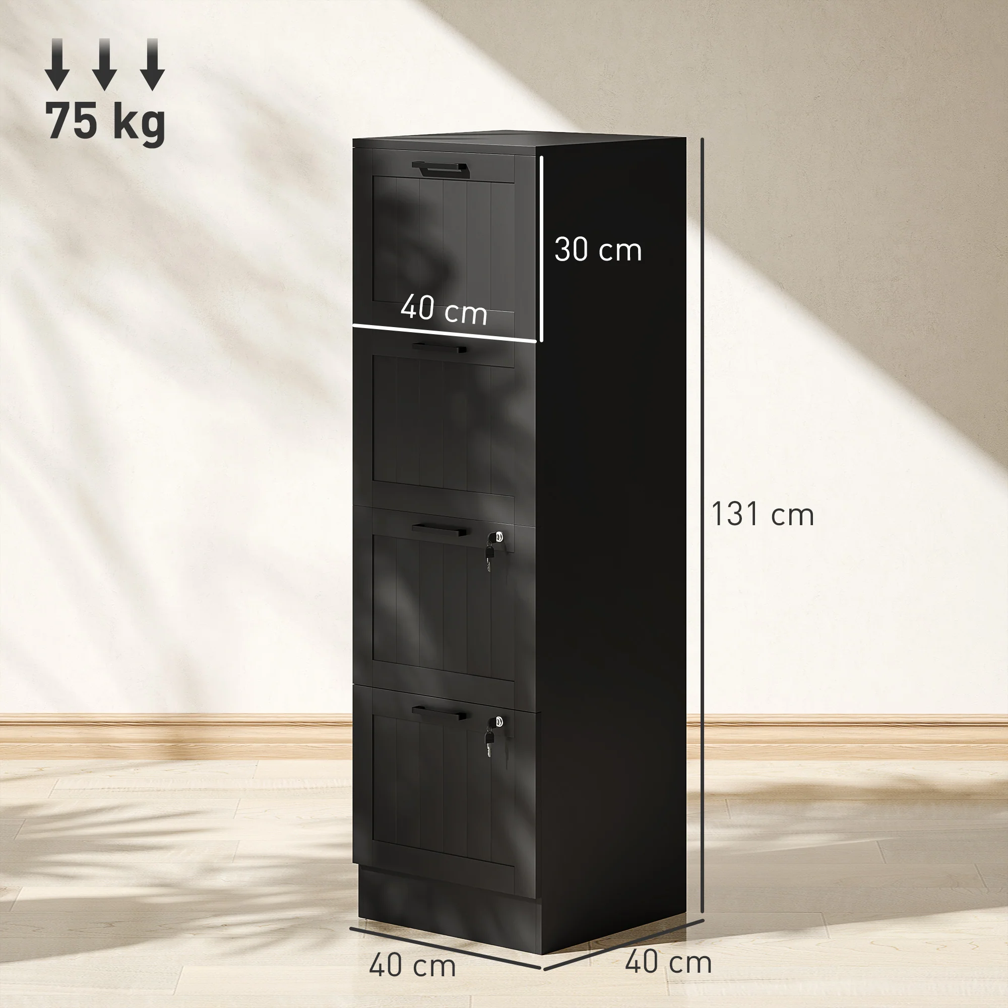 Skříň na dokumenty se 4 zásuvkami 40x40x131 cm 2 zámky z černého dřeva