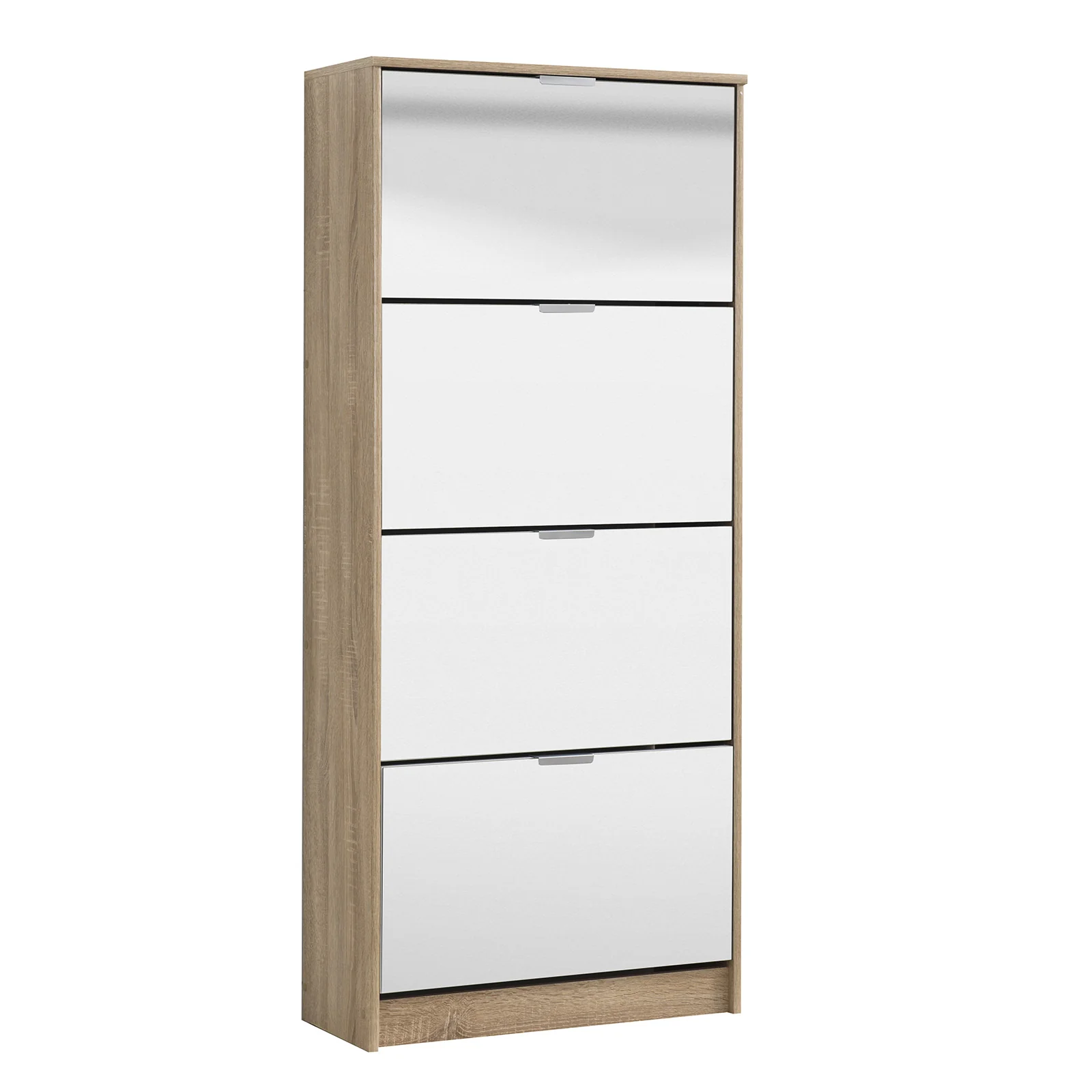 Dřevěný botník „Iceland“ s dvojitou hloubkou a zrcadlem, úsporné řešení pro uložení bot v domácnosti