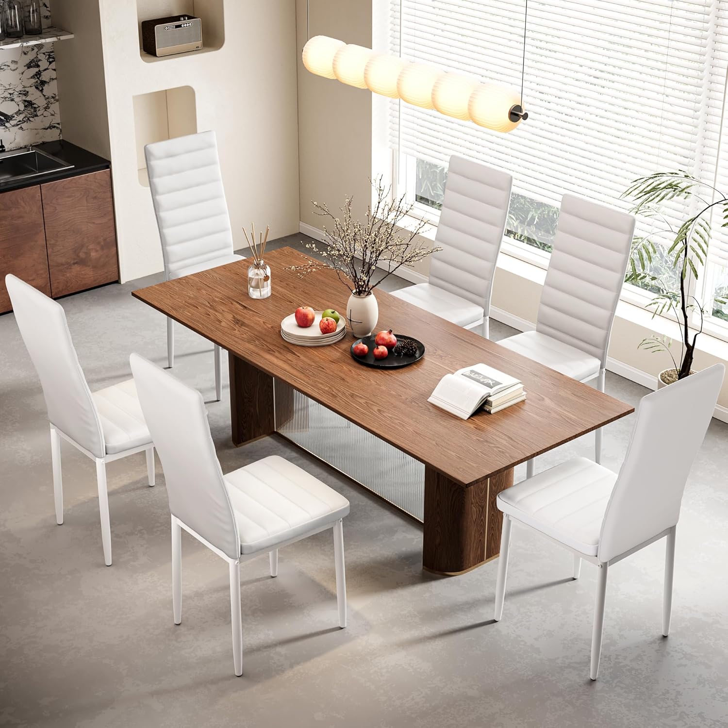 Sada 6 moderních jídelních židlí s vysokým opěradlem a polstrováním do kuchyně a jídelny, tmavě šedý flanel