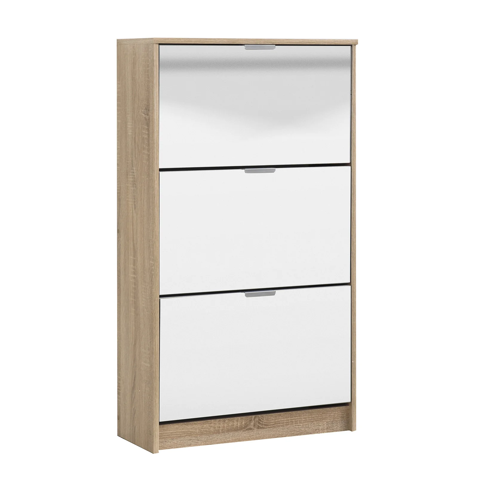 Dřevěný botník „Iceland“ s dvojitou hloubkou a zrcadlem, úsporné řešení pro uložení bot v domácnosti