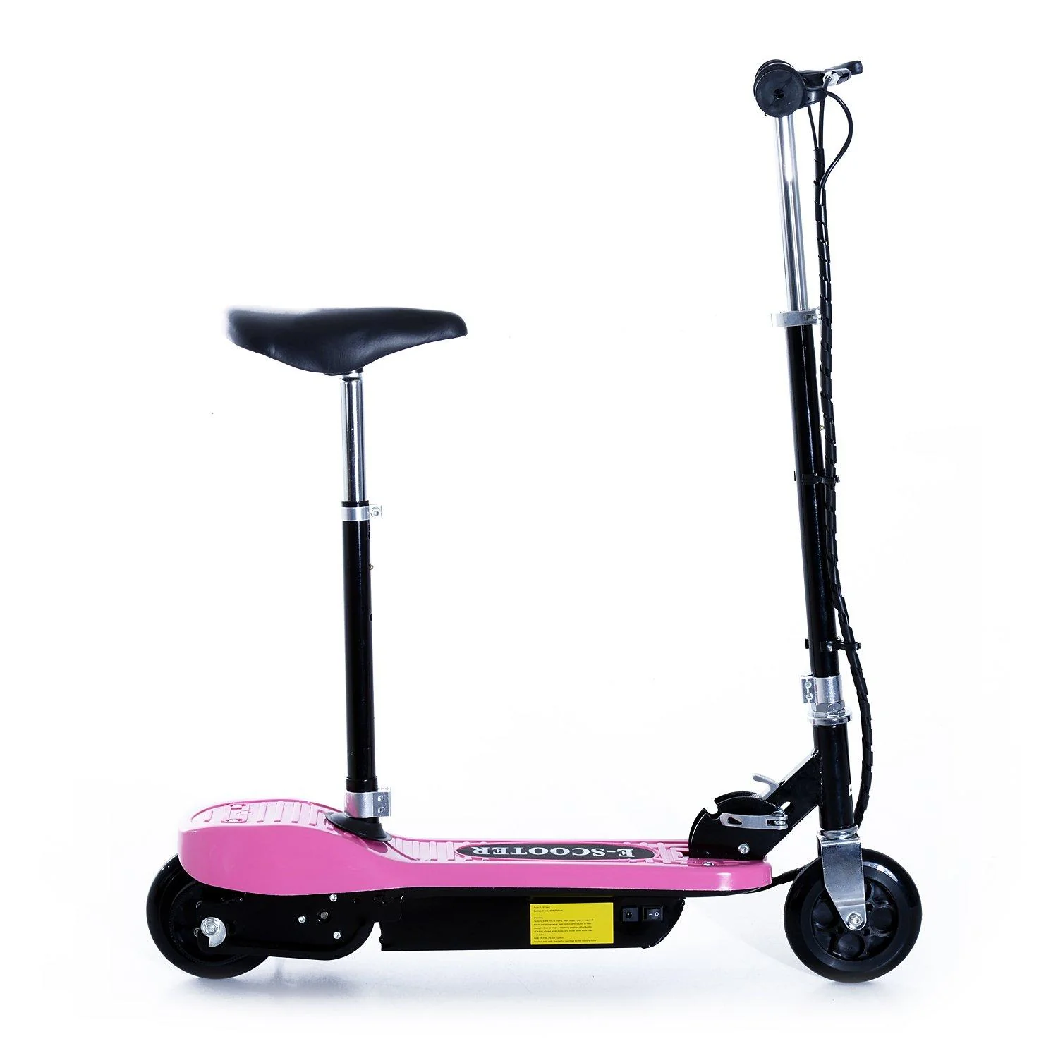 Skládací elektrická koloběžka pro děti s výkonem 120 W a sedlem, růžová a černá