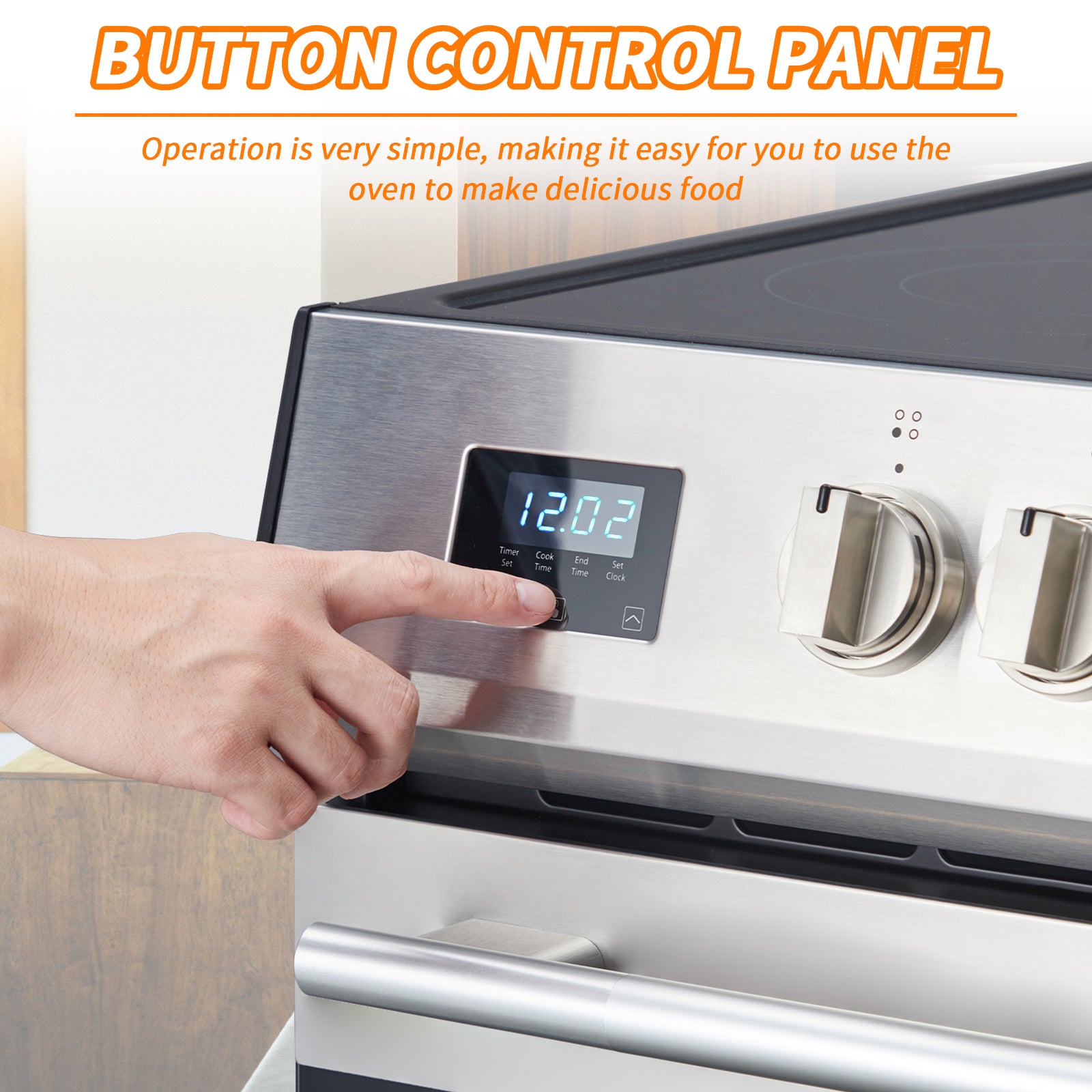 Elektrická trouba s předním ovládáním, 5 varnými deskami a 6 stupni výkonu, volně stojící trouba, objem 5,0 kubických stop, nerezová ocel