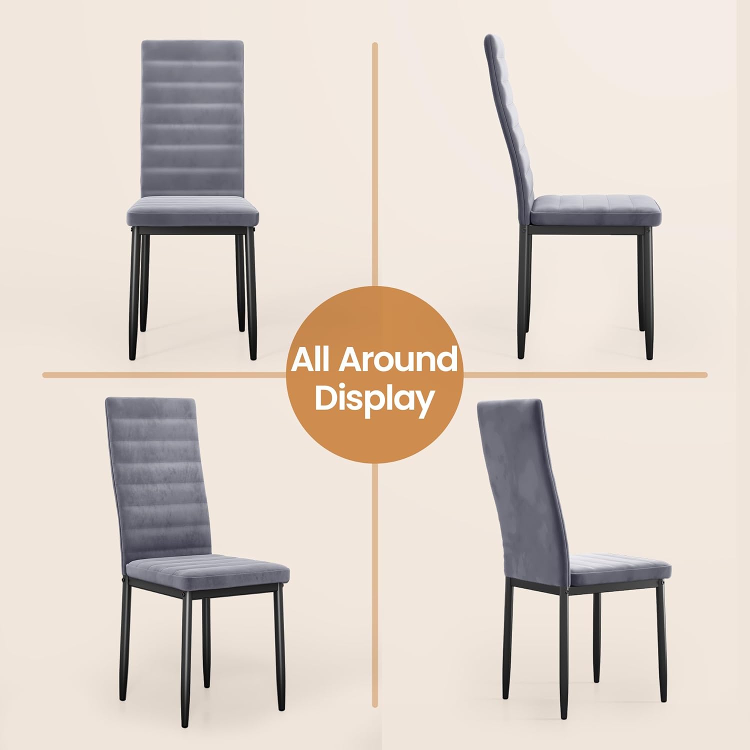 Sada 6 moderních jídelních židlí s vysokým opěradlem a polstrováním do kuchyně a jídelny, tmavě šedý flanel