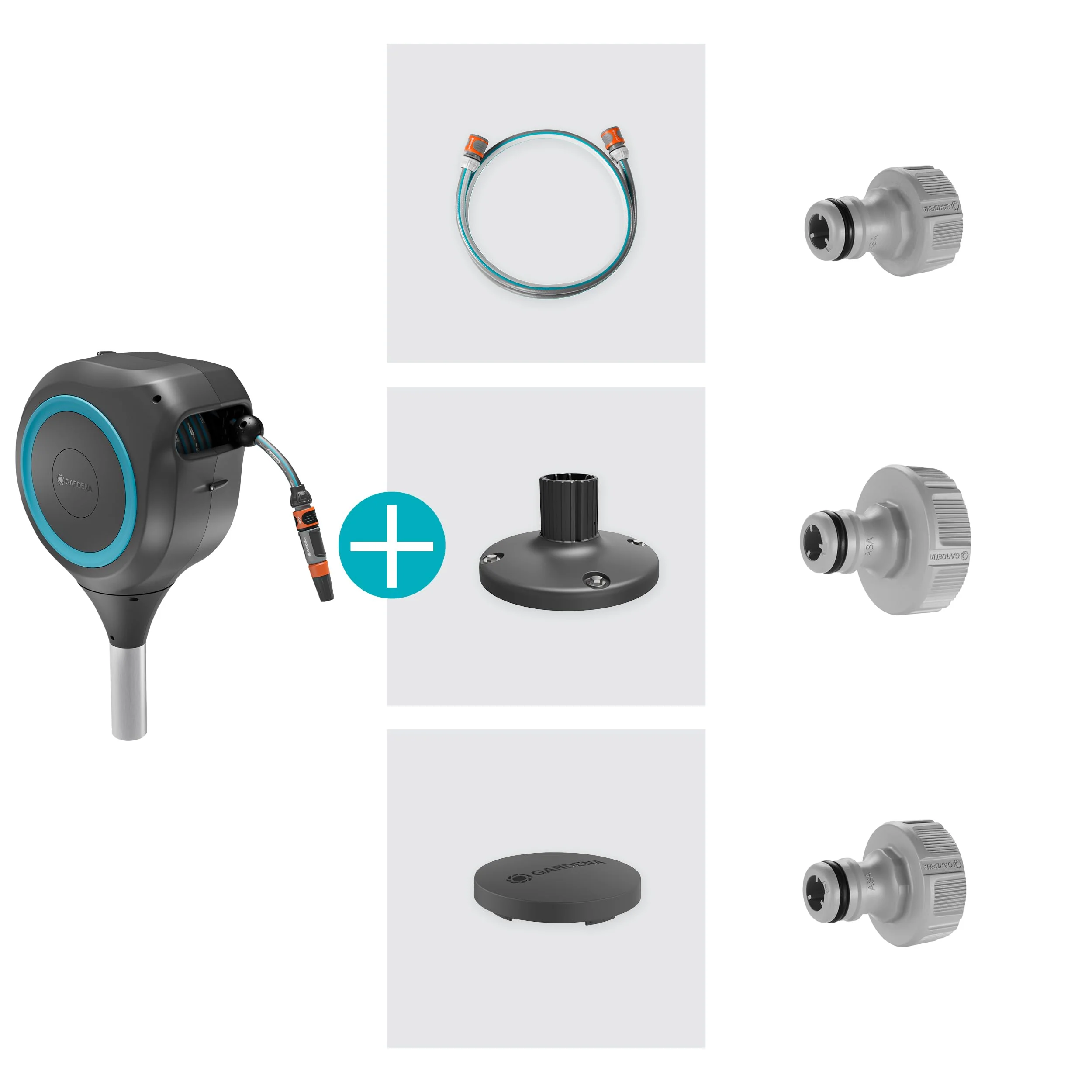 Gardena RollUp Terrace Hose Box M: Krabice odolná proti povětrnostním vlivům s technologií RollUp a 20m hadicí, zavlažování pro středně velké zahrady s terasou, automatické navíjení, tyrkysová (18615-20)