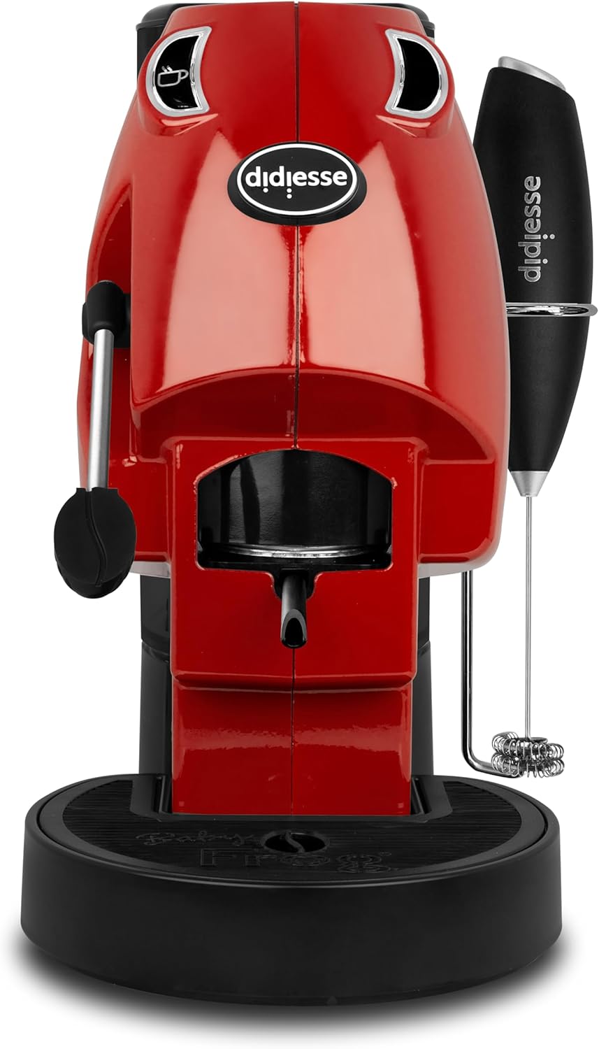 Didiesse Baby Frog Coffee & Tea - Kávovar s napěňovačem mléka, šlehačem a dvojitým držákem na kapsle na kávu a čaj, nízká spotřeba 450 W, dávkovač horké vody (černý)