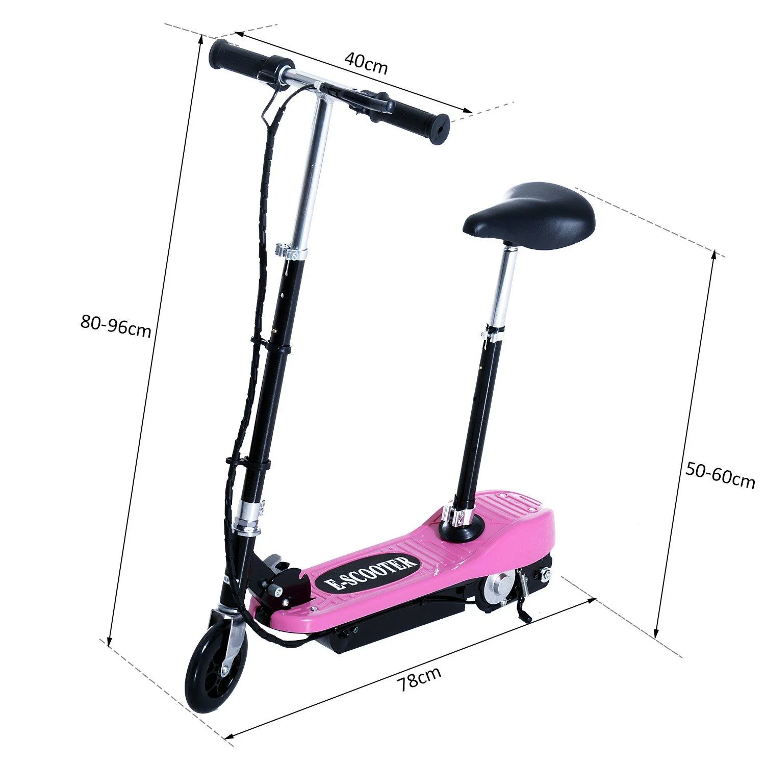 Skládací elektrická koloběžka pro děti s výkonem 120 W a sedlem, růžová a černá