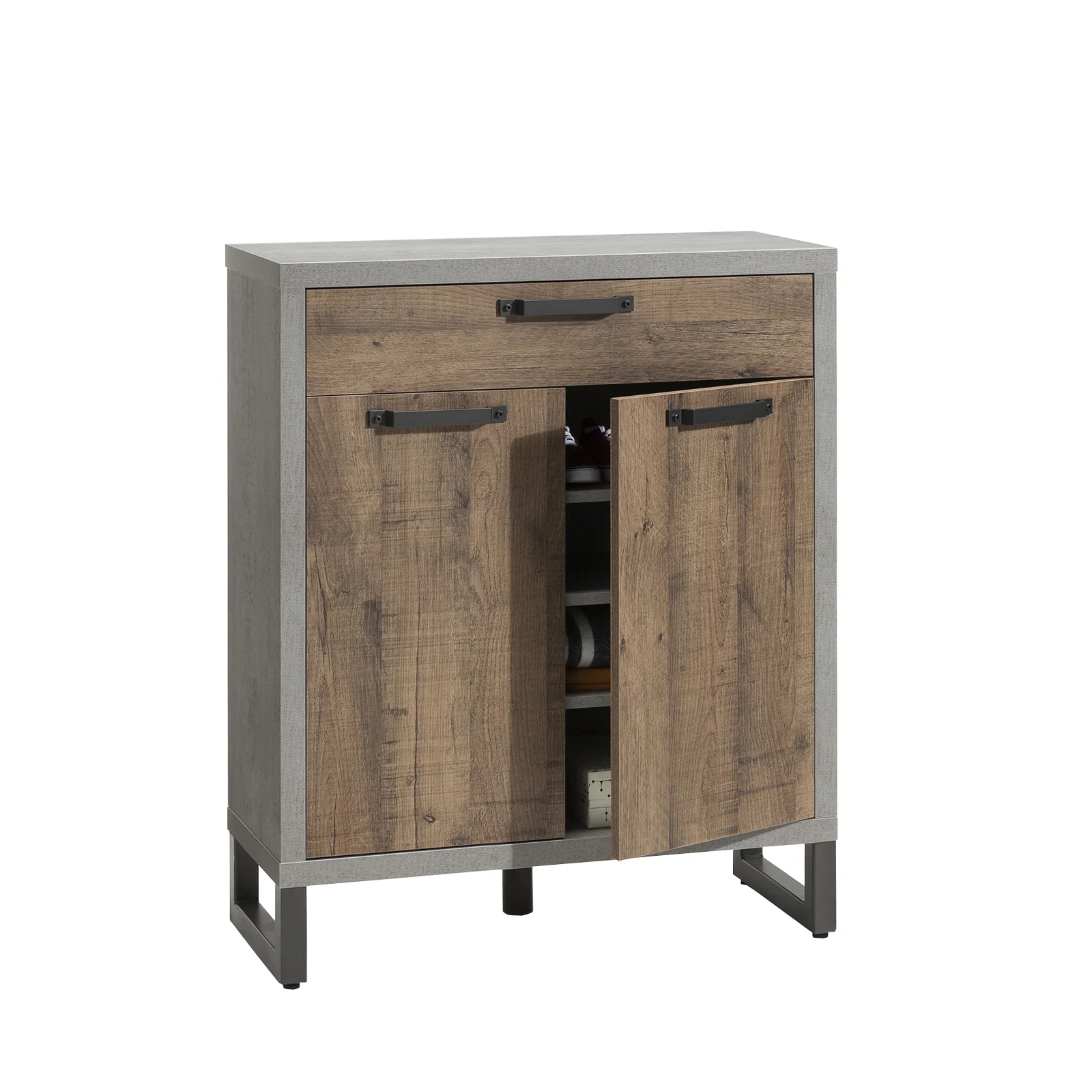 Víceúčelový botník LaFabrica v cementově šedé a dubové barvě