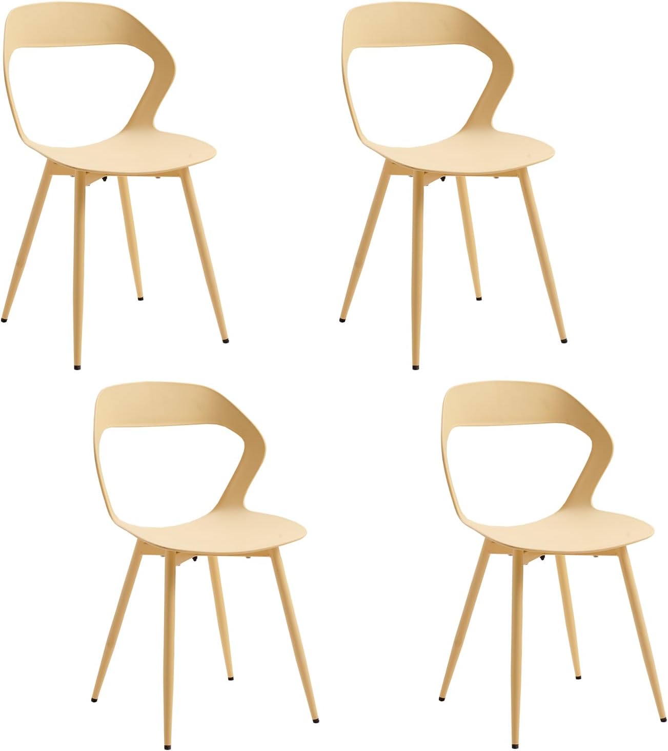 Sada 4 moderních jídelních židlí JZGORC, kuchyňské židle, s kovovými nohami a velkým dutým opěradlem, vhodné do obývacího pokoje a jídelny - černá + dřevo