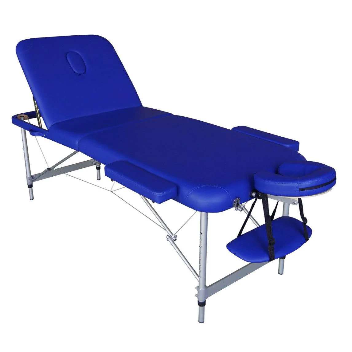 Skládací hliníkový masážní stůl – přenosný, lehký, nastavitelná výška, polohovací opěrka zad, 15 kg