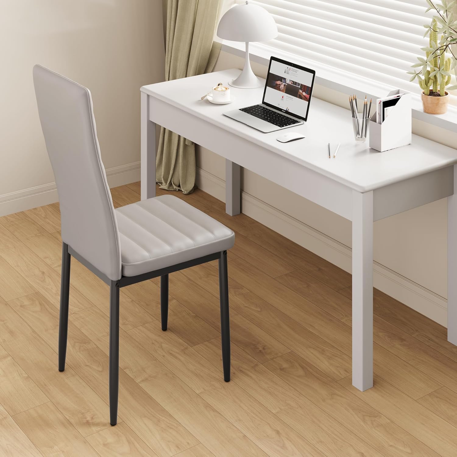 Sada 6 moderních jídelních židlí s vysokým opěradlem a polstrováním do kuchyně a jídelny, tmavě šedý flanel