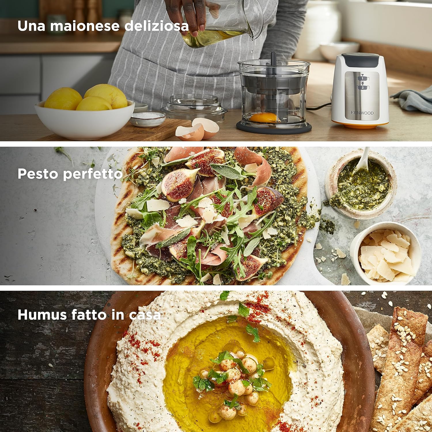 Sekáček Kenwood CHP61.100WH, výkon 500 W, mísa o objemu 0,5 l, 2 rychlosti, systém se čtyřmi noži, protiskluzový kroužek pro stabilitu sekáčku, vhodný do myčky nádobí, bílá/stříbrná