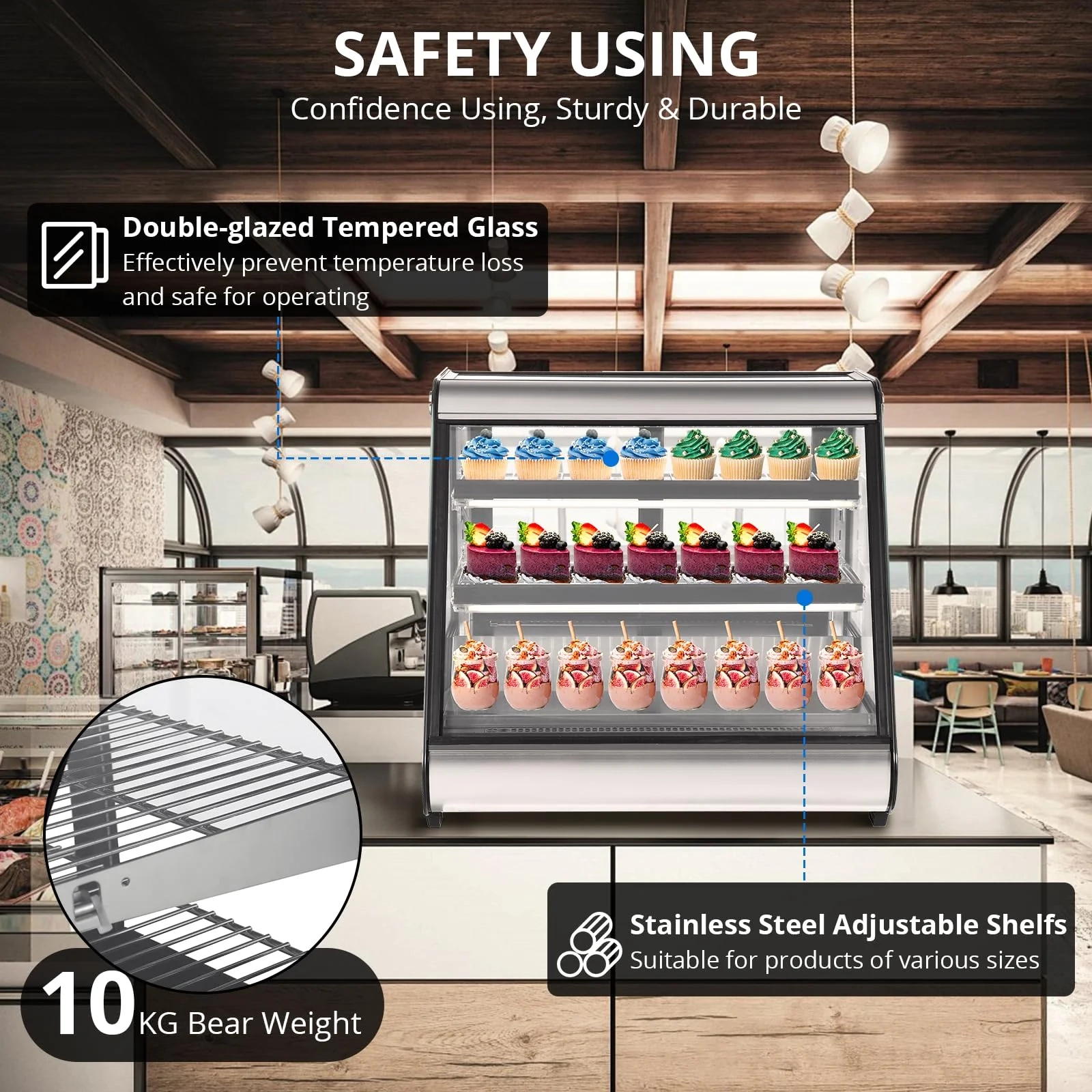 Vitrína pro komerční chladničky 2025, 130 l (4,6 kubických stop) – automatické odmrazování, tvrzené sklo + LED osvětlení, pracovní deska, komerční použití